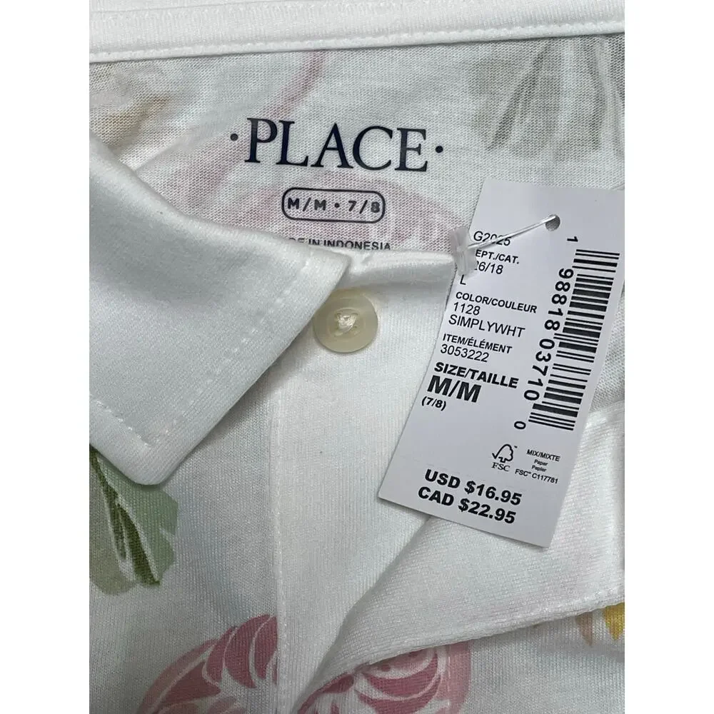 The Children's Place Tropical Print White Polo Top size 7/8 New
